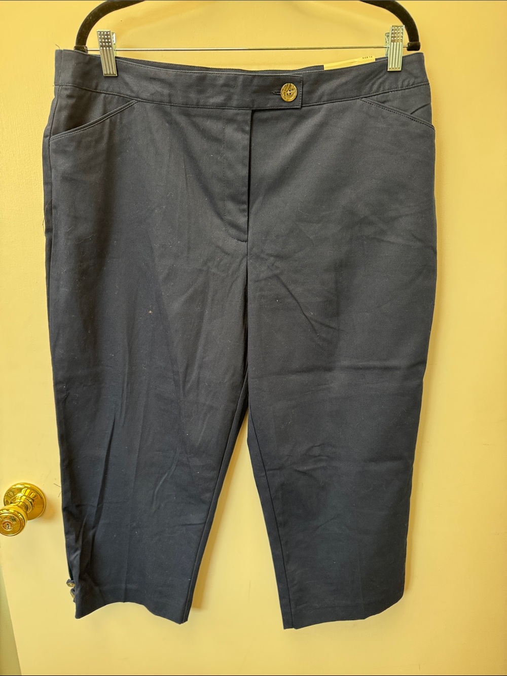 Studio Works Dark Navy Crop Capris with Button Waist